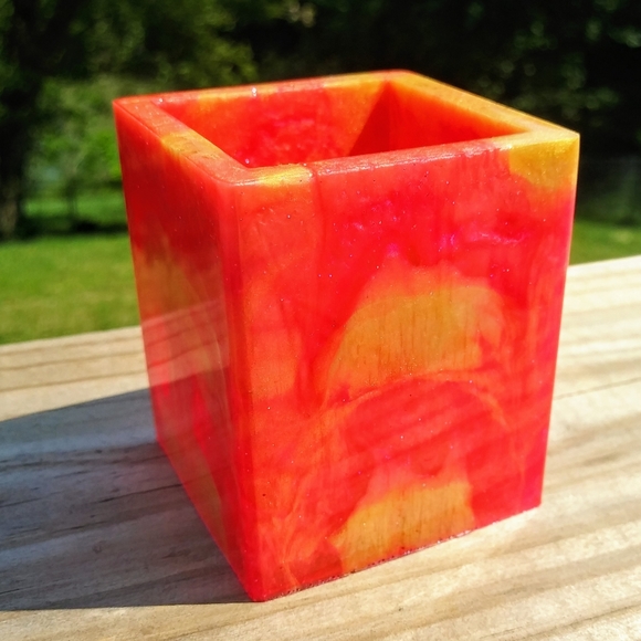 Pen Holder Organizer Cute Gift Art Bright Vivid Handmade Orange - Picture 1 of 13